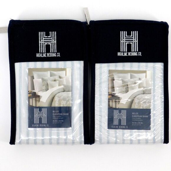 Highline Bedding Co Belize Blue Haze Stripe Euro Sham Set Of Two - Picture 1 of 4